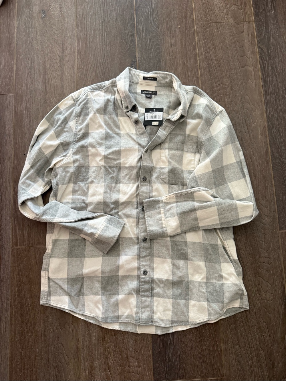 Eddie Bauer Gray & White Plaid Button-Down Shirt